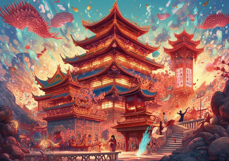 中国风古城建筑国潮节日背景插画,插画/手绘图,插画/手绘图库,插画/手绘图下载,插画/手绘